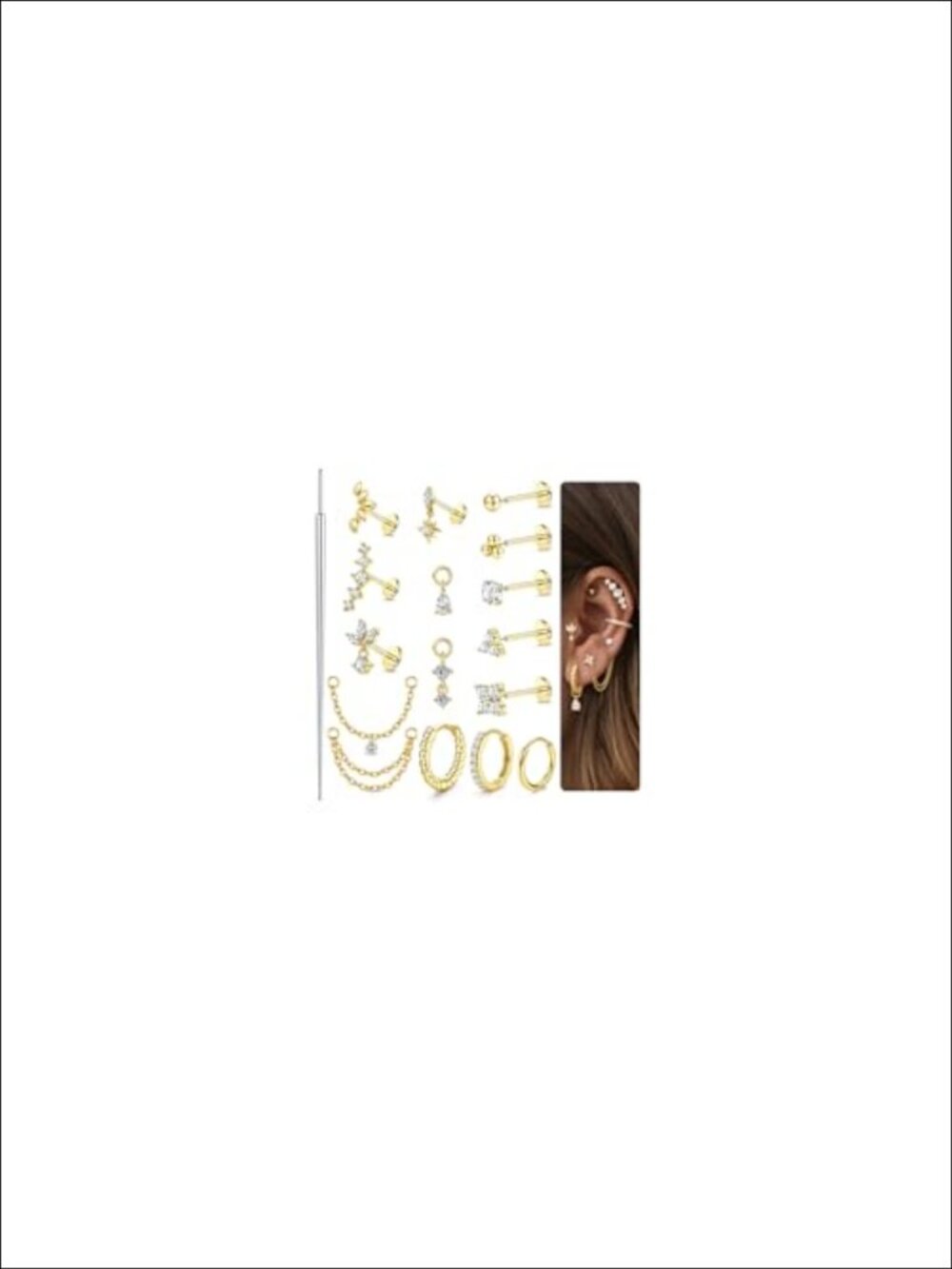 316L Surgical Steel Threadless Flat Back Earrings Push In Nose Ring Studs Set